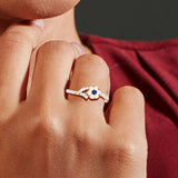 1ct Engagement Ring Round Cut Blue Sapphire Flower Design 14k Rose Gold Finish