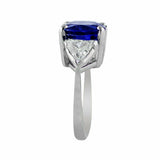 3Ct Oval Cut Blue Sapphire Trillion Accents Three Stone Ring 14k White Gold Over