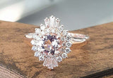 4ct Round Cut Peach Morganite Engagement Ring Ballerina Halo 14k Rose Gold Over