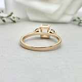 1ct Engagement Ring Emerald Cut Peach Morganite Trilogy 14k Yellow Gold Finish