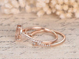 1ct Pear Cut Champagne Morganite Bridal Set Engagement Ring 14k Rose Gold Finish
