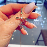 0.6ct Round Cut Simulated Green Peridot Holy Cross Pendant 14k YellowGold Plated