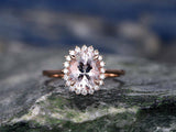 1Ct Oval Peach Morganite Floral Diamond Halo Engagement Ring 14K Rose Gold Over