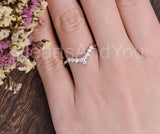 0.2ct Round Cut Moissanite Stackable Curved Wedding Band 14k White Gold Plated