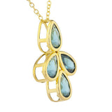 4ct London Blue Topaz Pendant with Chain Pear Cut Four Pear 14k Yellow Gold Over