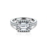 2Ct Emerald Cut Diamond Halo Engagement Ring 14K White Gold Finish Round Accents