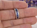 2ct Princess Cut Blue Sapphire Three Row Half Eternity Band 14k WhiteGold Finish