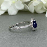2ct Pear Cut Blue Sapphire Halo Solitaire Engagement Ring 14k White Gold Finish