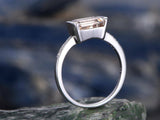 1Ct Emerald Cut Peach Morganite Solitaire Engagement Ring 18K White Gold Finish