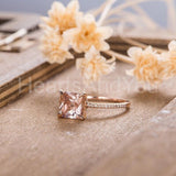 1ct Princess Cut Simulated Peach Morganite Minimalist Ring 14k Rose Gold Plated