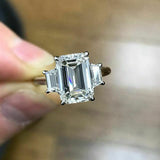 3.5Ct Emerald Cut Diamond Trapezoid Accent Engagement Ring 14K White Gold Finish