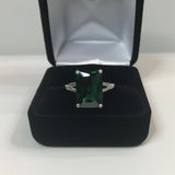 1.5ct Green Emerald Split Band Solitaire Engagement Ring 14k White Gold Finish