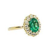 2.3ct Oval Cut Green Emerald Engagement Ring Floral Halo 14k Yellow Gold Finish