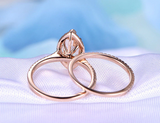 1.5ct Engagement Ring Marquise Cut Peach Morganite Bridal Set 14k Rose Gold Over
