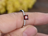1.3ct Princess Cut Red Garnet Accents with Solitaire Ring 14k White Gold Finish