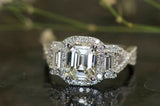 5Ct Emerald Cut DVVS1 Diamond Gatsby Halo Engagement Ring 14K White Gold Finish