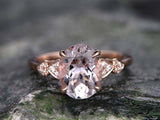 1.8ct Oval Cut Peach Morganite Stlyish Accent Engagement Ring 14K Rose Gold Over