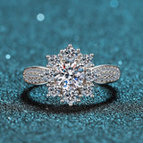 2.3ct Round Cut Moissanite Cluster Floral Engagement Ring 14K White Gold Plated