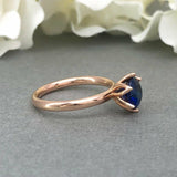 0.5ct Round Cut Blue Sapphire Solitaire Engagement Ring 14k Rose Gold Finish