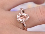 2ct Pear Peach Morganite Engagement Ring Halo Twist Infinity 14k Rose Gold Over