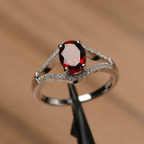 2.2ct Engagement Ring Oval Cut Red Garnet Split Shank 14k White Gold Finish