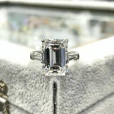 3Ct Emerald Cut Diamond Baguette Accents Engagement Ring 14K White Gold Finish