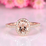 1.6ct Oval Cut Peach Morganite Engagement Ring Halo Solitaire 14k Rose Gold Over