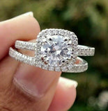 2.2ct Round Moissanite Halo Ring Half Eternity Bridal Set 14K White Gold Plated