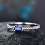 0.3ct Baguette Cut Blue Tanzanite Accents with Solitaire Ring 14k WhiteGold Over