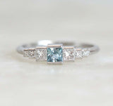 2ct Princess Cut Blue Aquamarine Solitaire with Accents Ring 14k White Gold Over