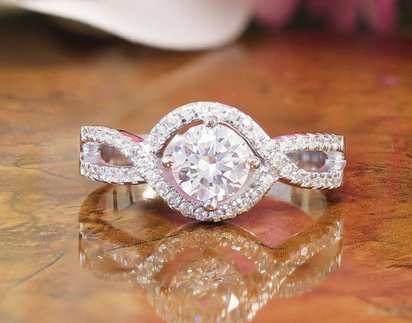 Split Shank Promise Engagement Ring 1.6ct Round Cut Diamond 18k WhiteGold Finish