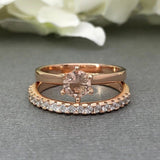1.2ct Round Cut Peach Morganite Bridal Set Engagement Ring 14k Rose Gold Finish