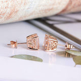 1ct Cushion Cut Champagne Morganite Stud Earrings For Women 14k Rose Gold Finish