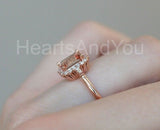 1.5ct Emerald Cut Simulated Morganite Halo Engagement Ring 14k Rose Gold Plated