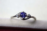 0.56ct Engagement Ring Round Cut Blue Sapphire Swirl Trilogy 14k White Gold Over