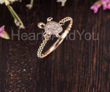 0.5ct Round Cut Moissanite Beaded Sea Turtle Engage Ring 14k Yellow Gold Plated