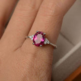 2ct Oval Cut Pink Ruby Engagement Ring Petite Round Accent 14k White Gold Finish