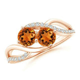 2ct Engagement Ring Round Cut Yellow Citrine Two Stone Twist 14k White Gold Over
