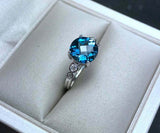 2.45ct Engagement Ring Round Cut Blue Topaz Accents Solitaire 14k WhiteGold Over