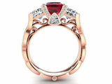 3ct Princess Cut Pink Ruby Engagement Ring Trilogy Cocktail 14k Rose Gold Finish