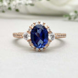 2.3ct Engagement Ring Oval Cut Sapphire Diamond Accent Halo 14k Rose Gold Finish