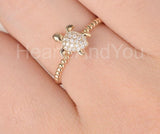 0.5ct Round Cut Moissanite Beaded Sea Turtle Engage Ring 14k Yellow Gold Plated
