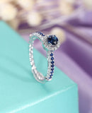 2ct Round Cut Blue Sapphire Unique Rope Band Engagement Ring 14k White Gold Over