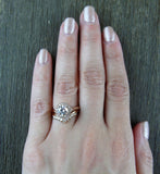 1.7ct Round Cut Diamond Engagement Ring 14k Rose Gold Over Halo Crown Bridal Set