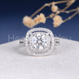 2.2ct Round Cut Moissanite Open Dual Halo Engagement Ring 14k White Gold Plated