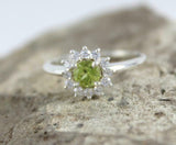 2.2ct Engagement Ring Round Cut Green Peridot Floral Halo 14k White Gold Finish