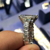 8Ct Emerald Cut Diamond Iced Bridal Set Eternity Ring Band 14K White Gold Finish