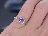 2.3ct Cushion Cut Purple Amethyst Engagement Ring Halo 14k White Gold Finish