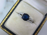 1.7ct Round Cut Blue Sapphire Engagement Ring Split Shank 14k White Gold Finish