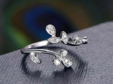 1.2ct Round Cut VVS1D Diamond Engagement Ring Floral Leaf 14k White Gold Finish